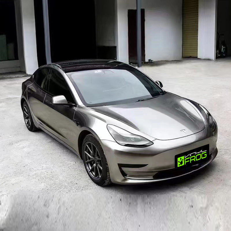 Glossy Metallic Silver Gray Vinyl Wrap